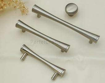 Manijas de puertas de gabinete de níquel cepillado Herrajes: Tirador de cajón de aleación de zinc moderno, perillas de puerta