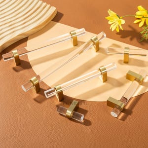 Clear Gray Acrylic Drawer Knob Pulls: Brass Cabinet Handles,Cupboard dresser knob pull Hardware