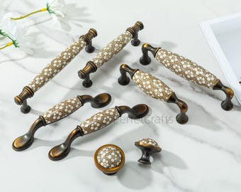 Maniglie per cassetti in ceramica: maniglie per mobili in ottone anticato, pomelli per porte da cucina con motivo floreale