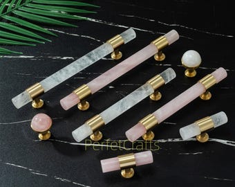 Crystal Stone Cabinet handle Knob: Pink & White Brass Drawer Pulls,decorative handles