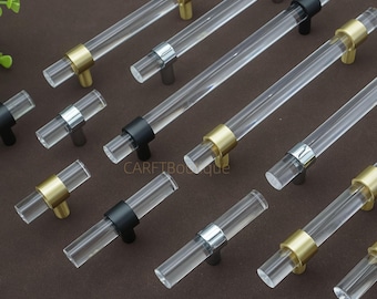 customizable Acrylic Cabinet knobs Pulls : Black Brass Chrome Drawer handles  , Bathroom door pull Hardware