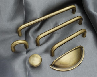 Solid Brass Drawer Knobs Pulls : Aged Cabinet handles - dresser knob Unique door pulls