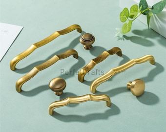Solid Brass Wavy Cabinet Pulls : Old Brass Drawer knobs and handles , Bamboo Door handle