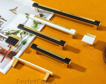 Poignées de meuble en or noir : Poignées boutons de tiroirs blancs , Quincaillerie de poignée de porte carrée