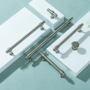 Poignées d'armoires en laiton massif, poignées de tiroir en nickel brossé, poignée de bouton de porte de cuisine unique image 7