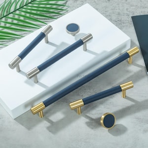 Leather Cabinet Knob pull with Brass Accent: Pink, Green, Blue Drawer Pulls ,Kitchen handles
