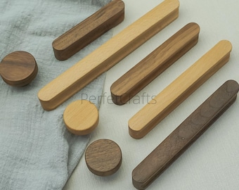 Natural Wood Cabinet Pull: Walnut or Beech Drawer knob Handle, door pulls hardware
