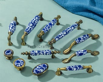 Maniglie per mobili in porcellana blu e bianca: maniglie per cassetti in ceramica, maniglie per porte da cucina a forma di fiore