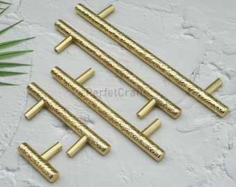 Hammered Brass Drawer Pulls: Polished Chrome Cabinet knob, Modern Solid Brass Kitchen Door Handle