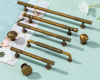 Antiek messing kastgrepen: verouderd bronzen ladegrepen knoppen, hardware retro keukendeurklink