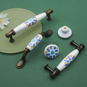 Ceramic Dresser Knob: Aged Brass Cabinet Hardware - Pink, Blue, Green Pulls Handles