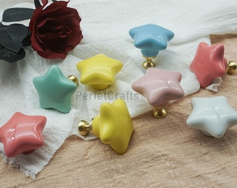 Star Ceramic Drawer Knobs - Colorful Cabinet knob for Kids room ,Unique door handles Hardware