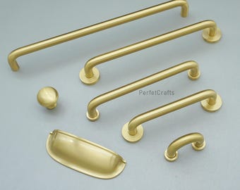 Solid Brass Cabinet Knobs Pulls : Gold Drawer handles - dresser knob Unique door pulls