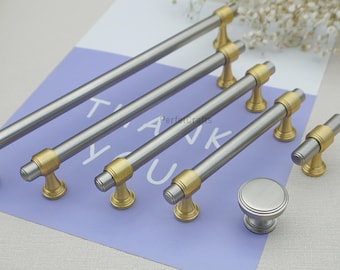 Poignées d'armoires en laiton massif, poignées de tiroir en nickel brossé, poignée de bouton de porte de cuisine unique