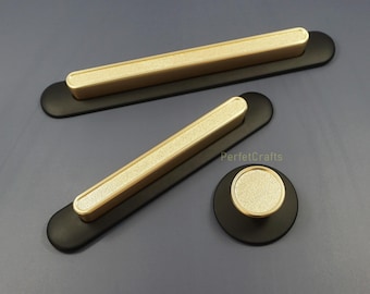 Gold Cabinet Pulls with plate black : Modern Drawer handles back plates , Unique knobs handles