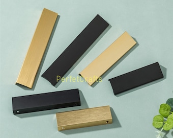 Poignée d'armoire encastrée en aluminium, noir mat, poignées de tiroir or brossé, poignées de porte cachées