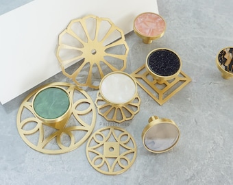 Colorful Brass Drawer Knob with plate : Unique Cabinet knobs Handle, knobs for kids room