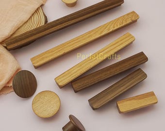 Natural Wood Cabinet Pulls: Walnut or Oak Drawer Handles ,  Wooden door  knobs hardware