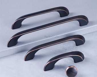ORB Cabinet handles : Black Copper Drawer knobs pulls , Zinc Alloy kitchen door handles hardware