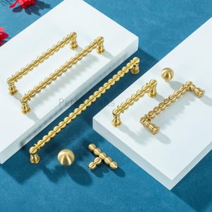 Aged Brass beaded Cabinet Pulls: Unique Dresser drawer knobs and pull, Door handles