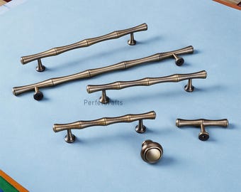 Antike Messingbambusschubladenknäufe, Goldschrankgriffe, einzigartige Chrom-Küchenschrankknöpfe ziehen