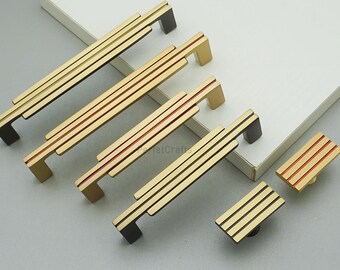 Tiradores de perillas de gabinete de bronce y latón macizo: manijas de perillas de cajón cuadradas, herrajes únicos para tiradores de puertas