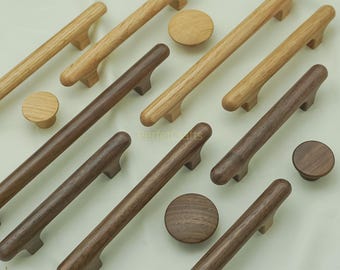 Natural Wood Drawer Pull: Walnut or Oak Cabinet Handle