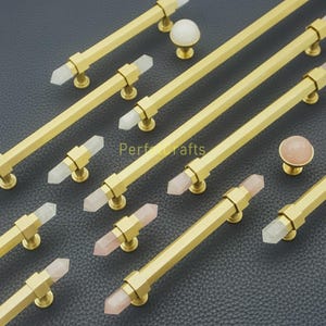 Tiradores de gabinete de piedra rosa y blanca: tiradores de cajón de latón macizo, tiradores de tocador de cristal