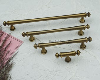 Manijas de gabinetes de bronce antiguo, tiradores de cajones de latón macizo, tiradores de pomos de puertas de cocina únicos