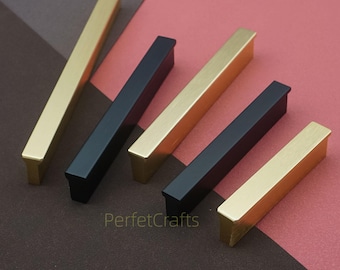 Brass Drawer Pulls : Black Cabinet handles ,Square door Pulls Hardware