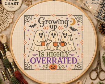 Halloween Ghost Cross Stitch Pattern, Funny Quote, Full Chart (Digital Download)