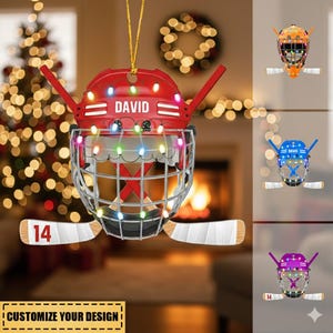 Ice Hockey Helmet, Personalized Ornament, Christmas Tree Decor