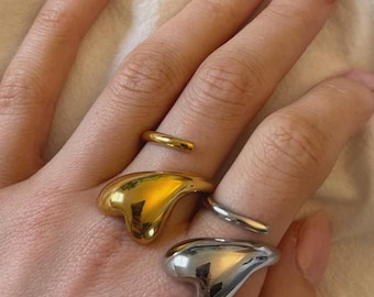 Anillo de corazón en espiral, ajustable en plata de ley: anillo moderno y robusto.