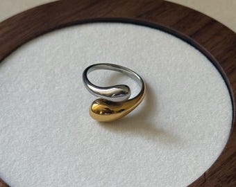 The Mixed Metal Teardrop Ring | 925 Sterling Silver & Gold Plated Statement Ring