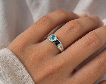 The Gem Ring, Dainty Gemstone Band – Thin Gold or Silver Ring with Colourful Gemstones