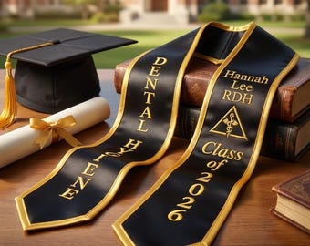Custom Dental Hygiene Graduation Stole RDH with Personalized Name Embroidery, Class of 2026 Grad Sash Gift for Dental Hygienist Graduates