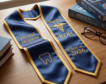 Personalized Dental Hygiene Graduation Stole RDH with Custom Name Embroidery, Class of 2026 Grad Sash Gift for Dental Hygienist Graduates