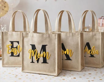 Custom Embroidered Bridesmaid Tote Bag, Personalized Monogram Bridal Party Tote, Large Beige Bridesmaid Gift Bag, Wedding Bridesmaid Tote