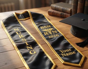 Personalized Nursing Graduation Stole Embroidered, BSN RN Nurse Grad Stole, Custom Nursing School Sash Class of 2026 Nurse Graduation Gifts
