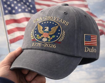 Embroidered United States 250th Anniversary Wash Cap, Custom Name 1776–2026 Eagle Cap, US Flag Veteran Gift United States 250th, Usa Pride