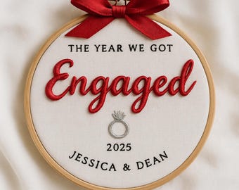 Personalized The Year We Got Engaged, Embroidered First Christmas Married Ornament, Custom Engagement Gifts, Personalized Keepsake Globe