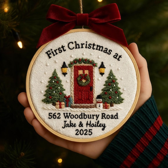 Personalised New Home Ornament 2025, Embroidered Our First Christmas New Home Bauble, First Christmas in New Home Ornaments, New Home Decor