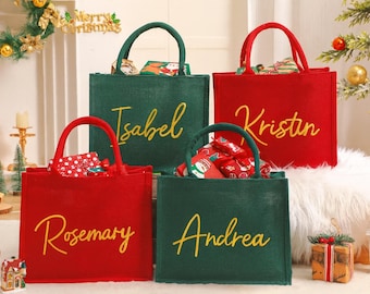 Custom Christmas Gift Bag, Personalized Xmas Gift Bags, 2025 Holiday Gift Bags, Red Tote Gift Bags, Christmas Party Bag, Custom Xmas Eve