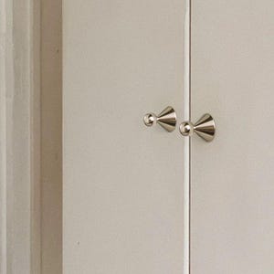 Solid Brass Cabinet Knobs, Polished Nickel Finish, Modern Sculptural Drawer Pulls
