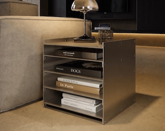 Modern Aluminum Side Table with Storage | Modular Metal Cabinet, Minimal Nightstand & Industrial Shelf