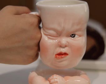 Handgemachte Keramik Gesichtstasse - Lustige Ausdruck Kaffeetasse, schrullige skulpturale Keramiktasse