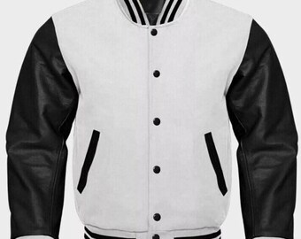 thumbnail image 2 of Mens Vintage Varsity Bomber Jacket – Wool Blend With Genuine Cowhide Leather Sleeves – Green Letterman Baseball Coat 2 of 5