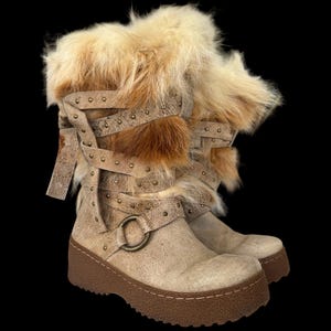 Boho Pelzimitat Winterstiefel mit Riemchen – Größe 37 Avantgarde