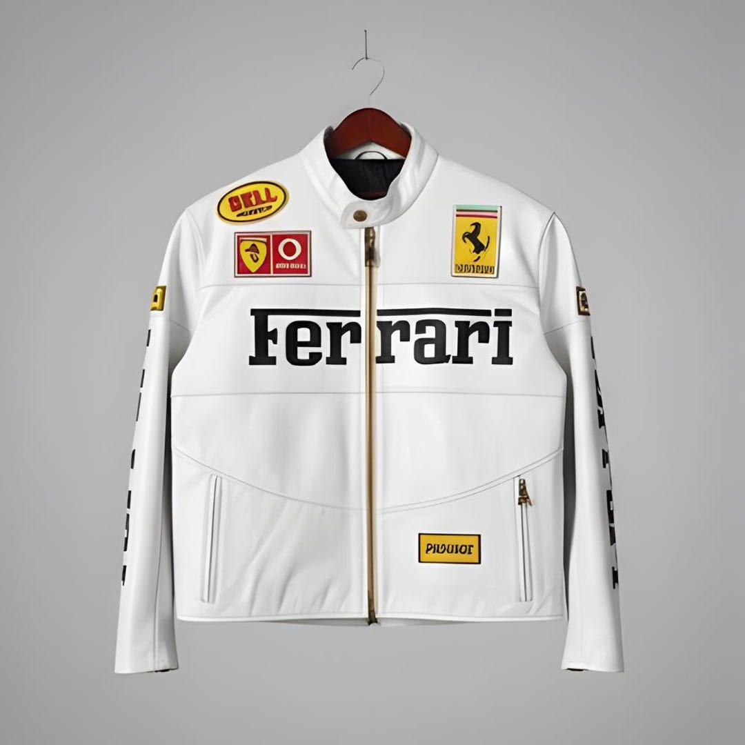 Ferrari Withe Jacket Ferrari White Leather Jacket Racing Classic Vintage Handmade Coat | F1 ...