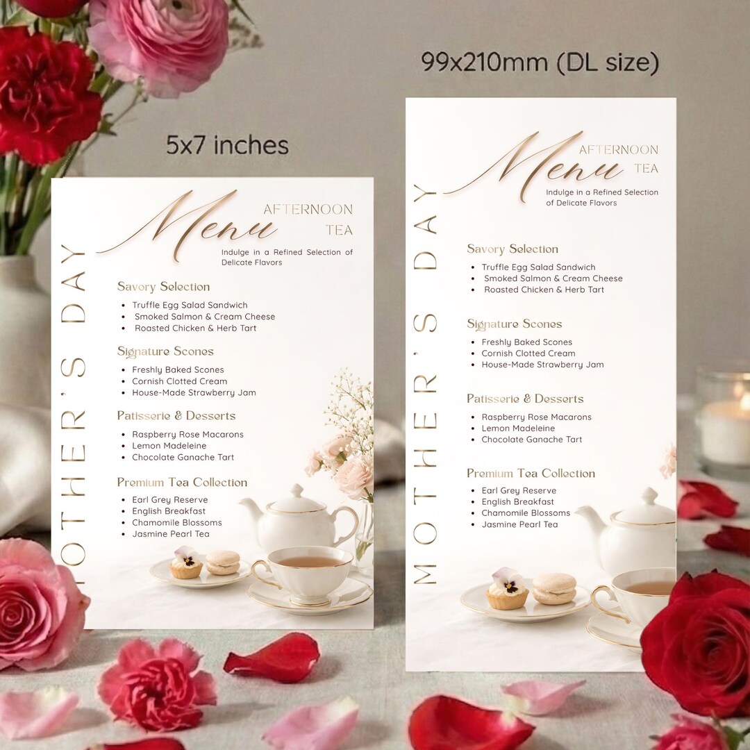 Spring Time High Tea Menu Card Floral Afternoon Tea Menu Template Canva Editable High Tea Party Menu ...